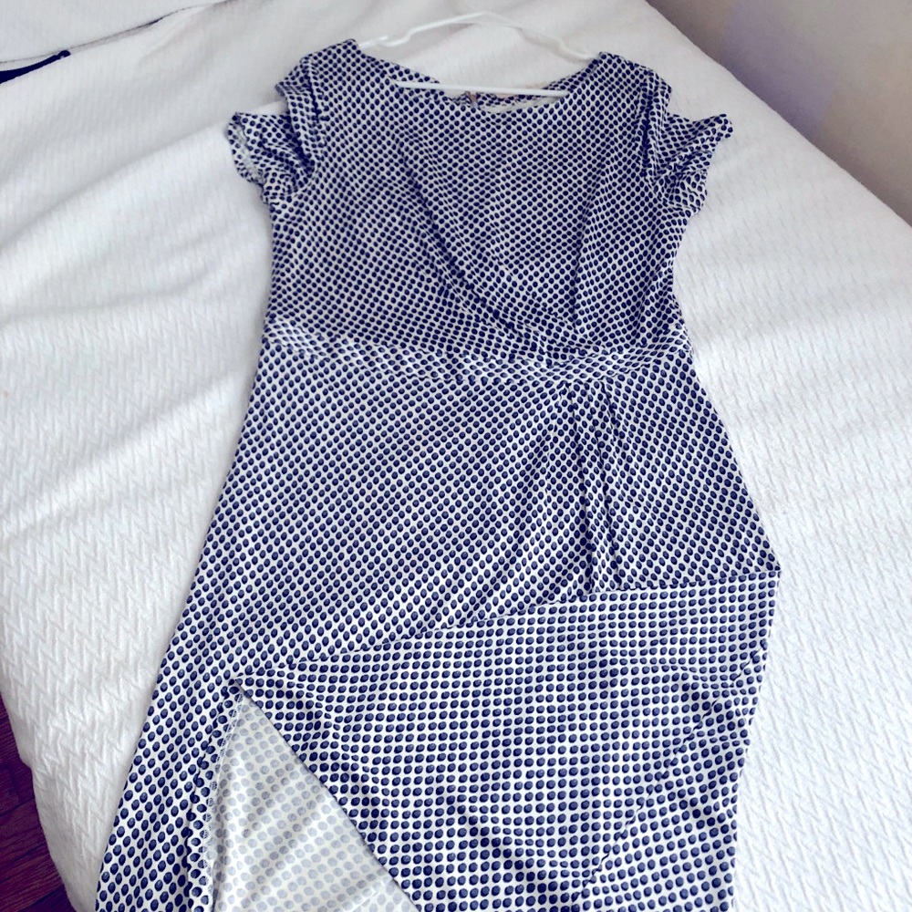 Silk Tory Burch Dress Blue Pullover Short Sleeve  Boat Neck sz L